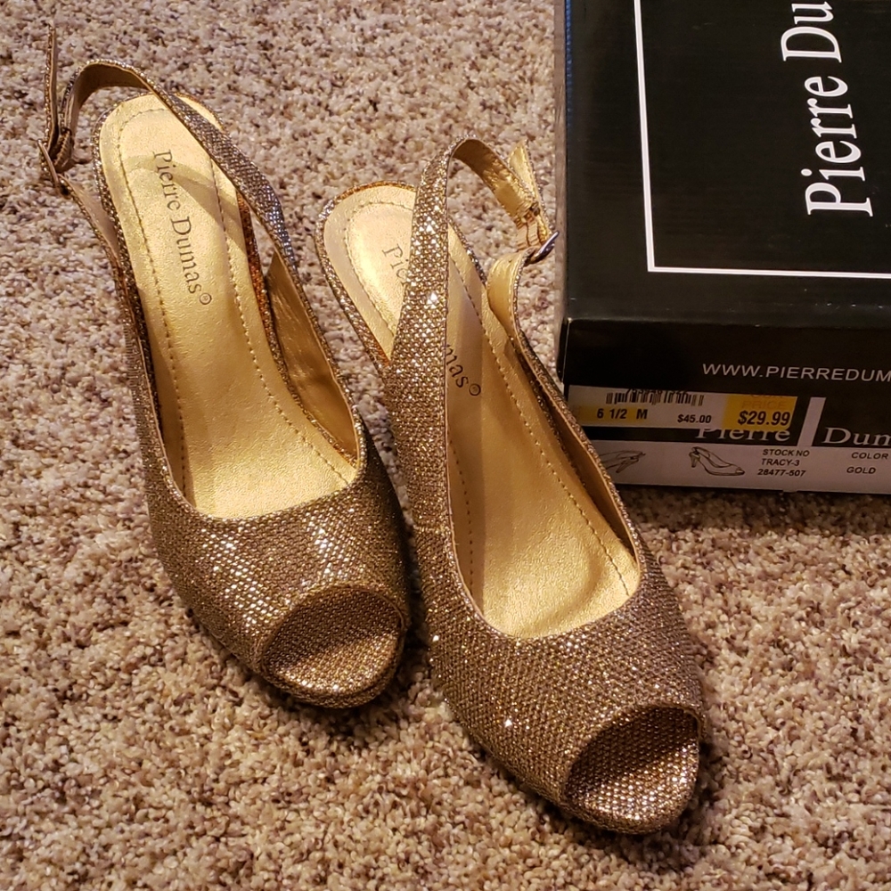Pierre Dumas gold glitter heels sz 6 1/2